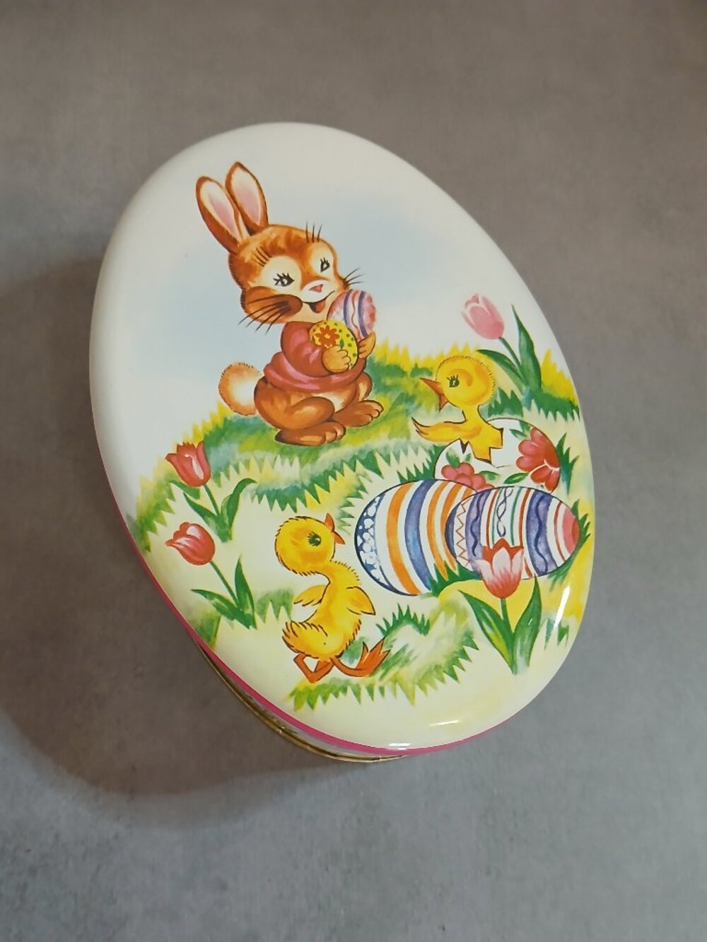 Vintage Colorful Bunny & Chicks Tin Made by DAHER in England